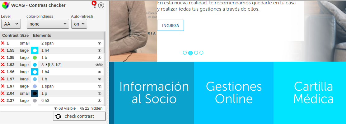 Ejemplo de contraste insuficiente chequeado con una herramienta